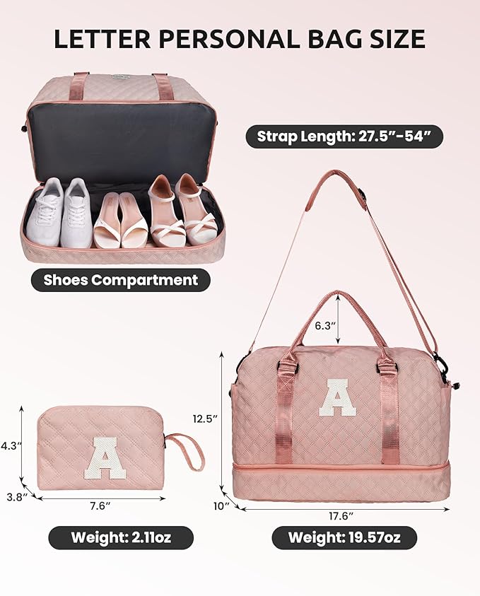Gifts for Girls - 5 6 7 8 9 10 11 12 13 14 15 16 Year Old-Kid Duffle Bag with Shoe Compartment, Overnight Bag, Letter Travel Bag with Makeup Bag, Birthday Gift for Women Girl (Letter L)