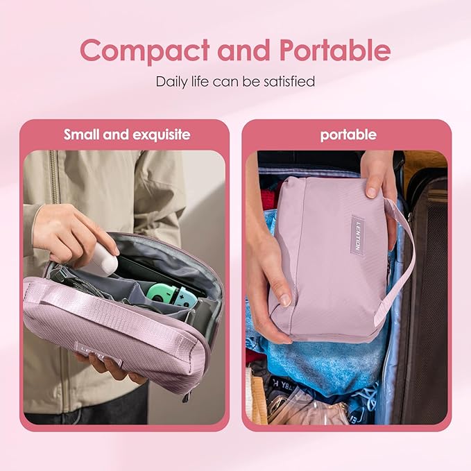 LENTION Electronics Organizer Bag Cable Tech Pouch for Electronic Accessories, Cable Organizer, Scratch-Resistant, Shock Proof, Padded Bag for AirPods, Charger Power Bank, Phone, Cord (M372, Pink)