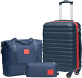 Coolife Suitcase Set 3 Piece Luggage Set Carry On Hardside Luggage with TSA Lock Spinner Wheels (Navy+Red, 3 piece set (DB/TB/20))