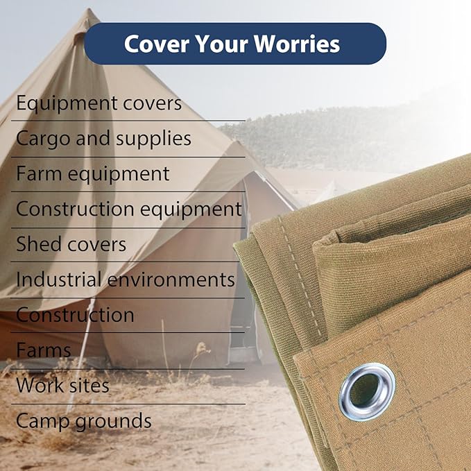 6’x8’ Canvas Tarps Heavy Duty Waterproof Tarpaulins with Aluminum Grommets,UV Resistant, 22Mil Multipurpose Drop Cloth, 14oz Cover Sheet for Outdoor and Indoor Use with Ropes Yellow