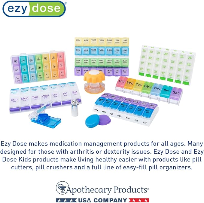 EZY DOSE Moisture-Proof Pill Case, Medicine Planner, Vitamin Organizer Box, Travel-Friendly, Latch-Closure to Secure Contents, 7 Individual Compartments Multiple Sizes with Tight Seal, Medium, Cream