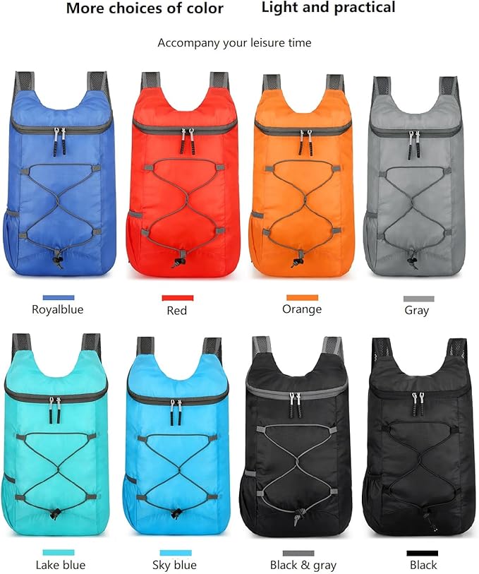 16L Hiking Daypack Lightweight Foldable Travel Backpack Water Repellent Camping Outdoor Packable Easy Carry-on Bag (Orange)