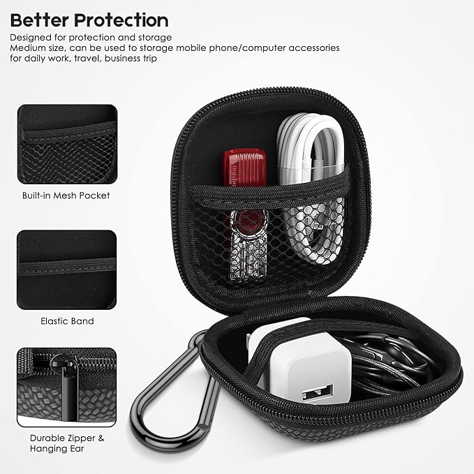 Earbud Case Hard EVA Earphone Carrying Case Cell Phone Accessories Storage Bag with Carabiner for Airpods Headset Earphone Flash Drive Charging Cable Key Wall Charger USB Adapter Cable (Blue 4Pack)