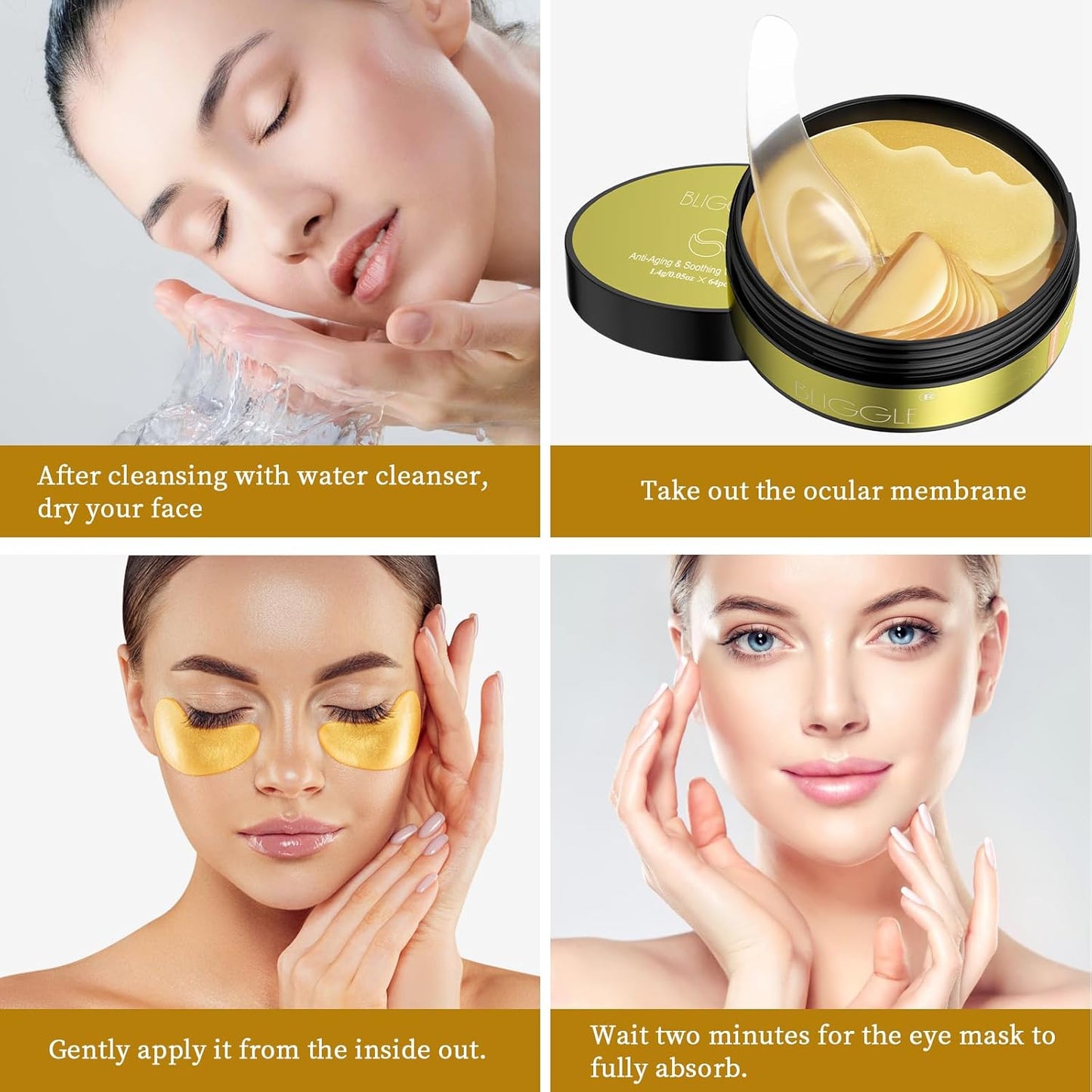 Under Eye patches (64 pcs)-24K Gold Eye Mask with Hyaluronic Acid, Cooling Eye Care for Puffy Eyes & Dark Circles Treatments,Reduce Under Eye Bags and Smooth Wrinkles