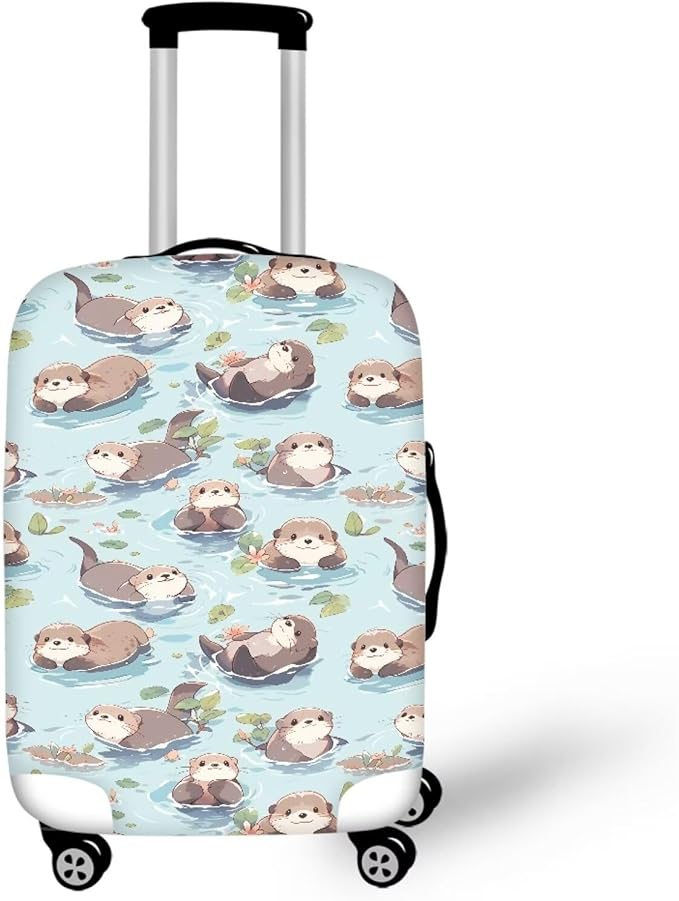 Otter Print Suitcase Cover Fit 30-32 Inch Travel Luggage Covers with Zipper Non Slip Luggage Cover for Suitcase Zip Closure Elastic Suitcase Cover Protector Cute Baggage Cover