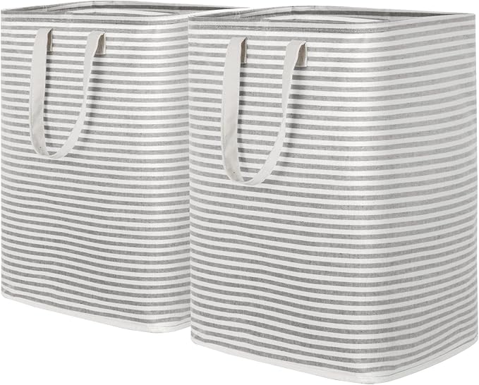 Lifewit 2 Pack Laundry Hamper Large Collapsible Laundry Baskets, Freestanding Waterproof Clothes Hamper with Easy Carry Handles in Laundry Room Bedroom Bathroom College Dorm for Adults, Grey, 2 x 90L