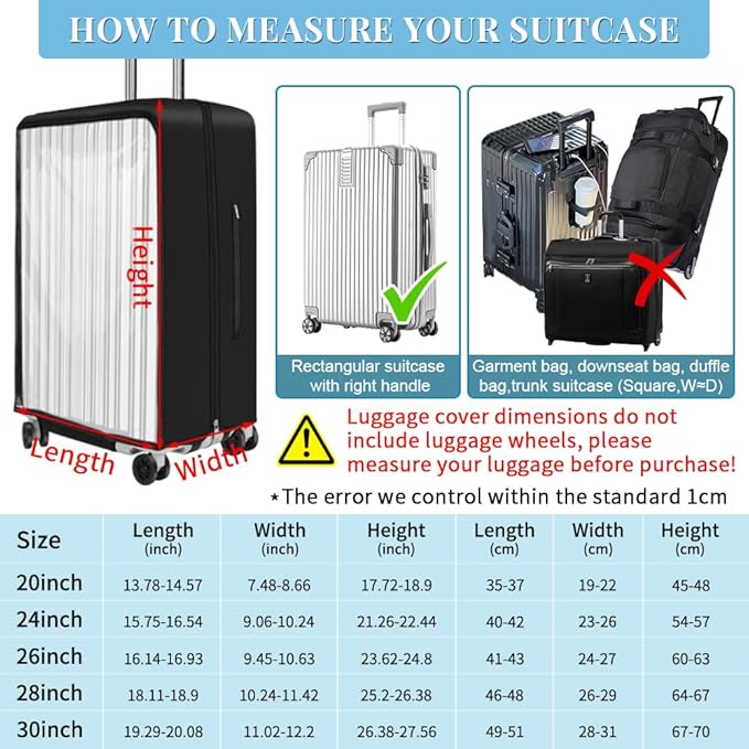 Yotako Upgraded Zippered Transparent PVC Suitcase Cover, No Disassembly Required Clear Luggage Protector for Suitcase Luggage Protector Cover 30''