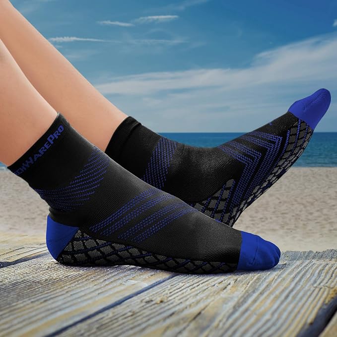 TechWare Pro Plantar Fasciitis Socks – Cushion Ankle Compression Socks Women & Men. Achilles Tendonitis Brace & Arch Support