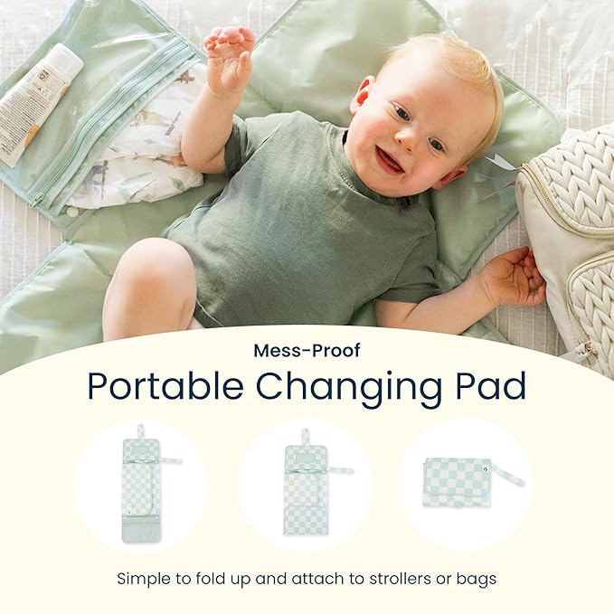 Tiny Twinkle Portable Diaper Changing Pad-Foldable Waterproof Changing Mat&Portable Changing Pad for Travel,Baby Changing Station with Smart Wipes Pocket&Storage (Flutter)