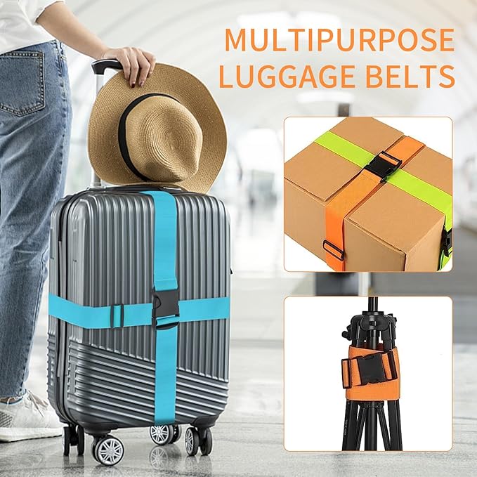 BILIONE 8 Pcs Luggage Straps, 79" Long Belts Keep Suitcase Secure While Traveling, TSA Approved Add a Bag Premium Accessory for Travel Bag Closure (8 Pcs Green)