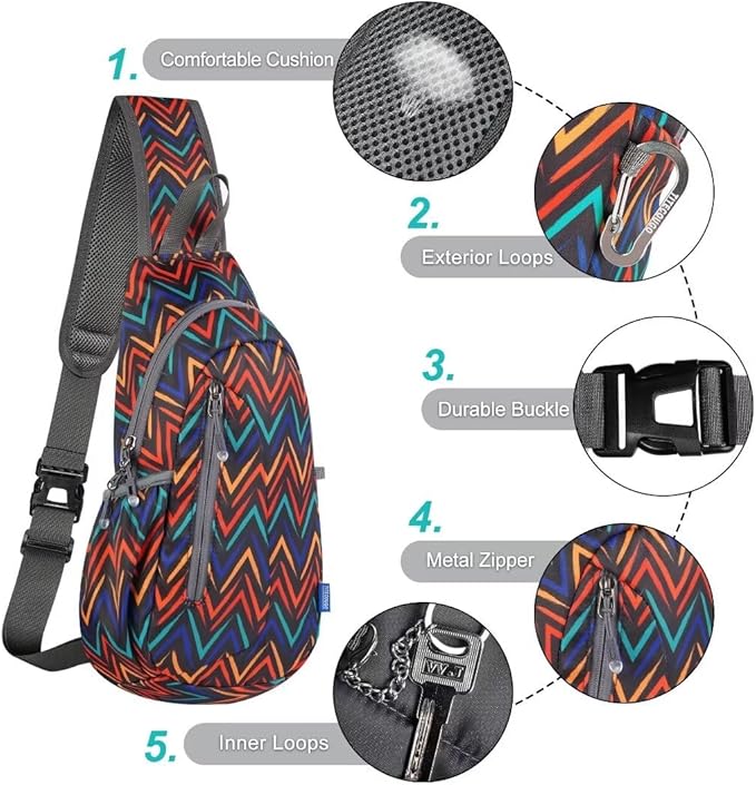 TITECOUGO Small Sling Bag, Lightweight Crossbody Backpack for Men Women, Shoulder Bag for Sports and Outdoor