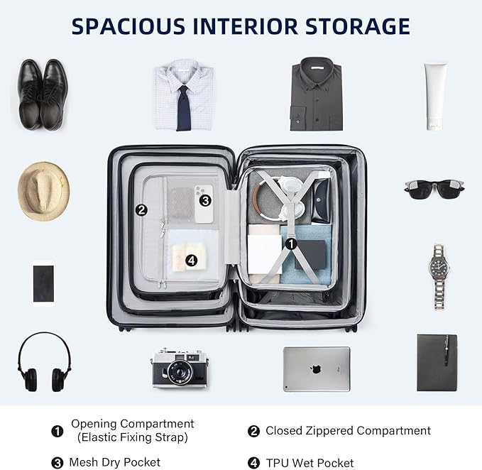 Hard Shell Suitcases Expandable Travel Luggage Sets 3 Piece, Carry on and Check in 3 Piece Luggage Suitcase Sets with Spinner Wheels Cup Holder Charger Built in (Caribbean Blue, 20/24/28)