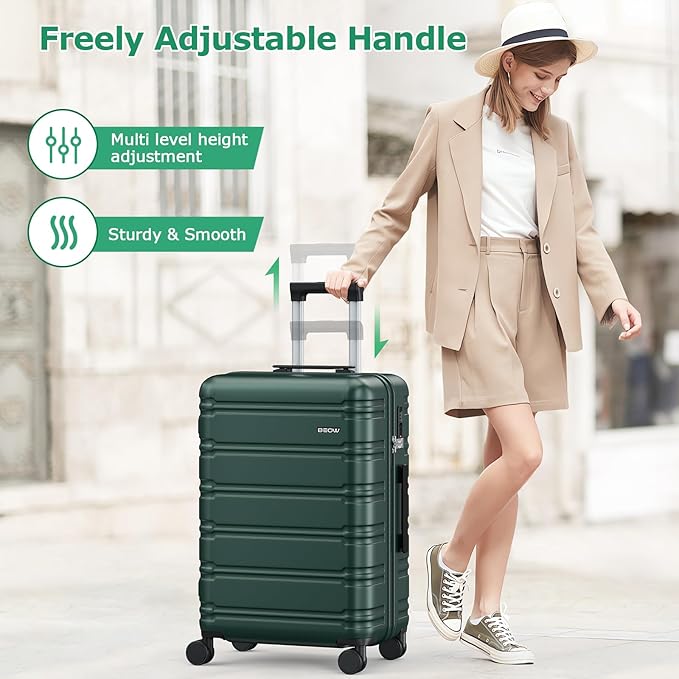 BEOW Luggage Sets 3 Piece For Men Women Expandable Hard Sided Suitcase Sets 3 Pcs With Durable Spinner Wheels Lightweight Zipper Luggage With TSA Lock Travel Luggage Set ArmyGreen 20/24/28 Inch