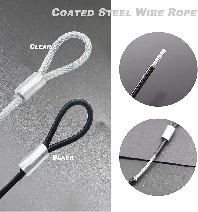 5FT 6mm Stainless Steel Security Cable Lock,Braided Steel Vinyl Coated Safety Cable Luggage Lock,Flexible Steel Cable Security Wire Rope Double Loop,Green