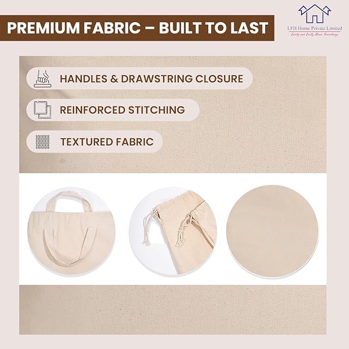 LFH Home Large Premium 100% Cotton Canvas Laundry Bag with Drawstring and Handles Heavy Duty, Multi-Use, and Washable for Home, Travel, College or Storage 28x36 (Pack of 4)-Natural