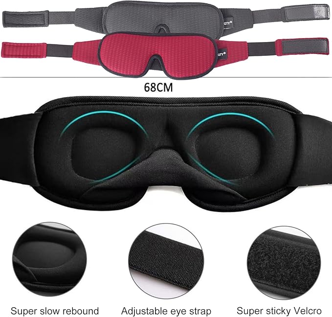 Sleep Mask for Men and Women 3D Contoured Eye Mask Patented Adjustable Light Blocking Night Mask for Sleeping (Grey)