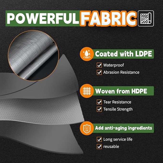 RAINDEWAY Small Tarps Heavy Duty Waterproof 5x6 Feet, 10Mil Multipurpose Poly Mini Tarp Cover with Metal Grommets, Camping Tarpaulin Silver/Brown Tarp Finished Size