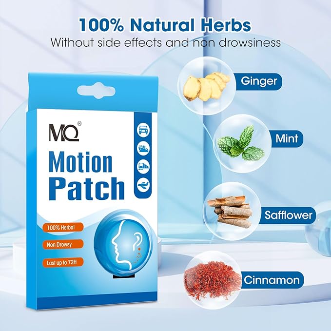 MQ Motion Sickness Patch,60 Count, Sea Sickness Patches Behind Ear for Cruise Ship Travel, Waterproof Car Sickness Patches Fast Acting & Long Last 72H
