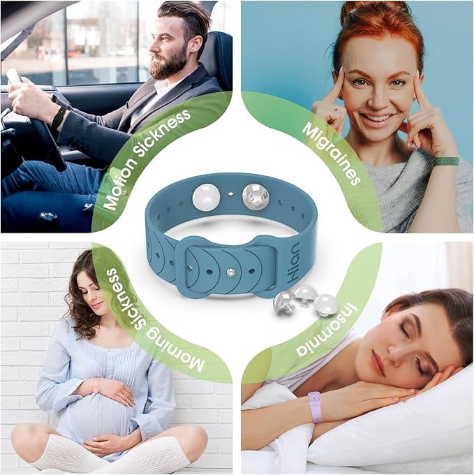 Hion Motion Sickness Bracelets Sea Sickness Wristbands for Motion Sickness/Morning Sickness/Pregnancy Nausea Anti Nausea Bands Acupressure Wristband Motion Sickness Bands（2Pairs Black ）