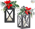 Christmas Lantern Outdoor Deror 13", 2 Pack Waterproof LED Hanging Decorative Candle Lantern with Berries Decor for Garden, Porch, Gift for Family, Friends, Women
