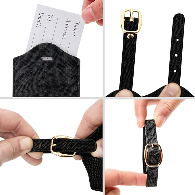Luggage Tag PU Leather for Suitcase Baggage Handbag Travel Bag Label Suitcase Tag Label Tag w. Name Card & Privacy Cover (H)