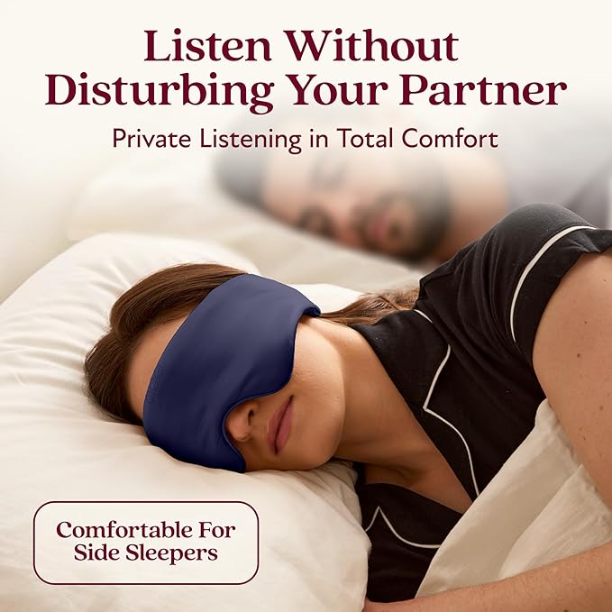 SilkSound 100% Mulberry Silk Bluetooth Sleep Mask, Skin-Friendly Sleeping Eyemask with Bluetooth Sleep Headphones, Silk Eye Mask Headphones with Small Side Speakers, White Noise Head Phones Ear Muffs