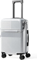 UrbanExplorer 20 Inch Carry-On Luggage with Front Opening, Cup Holder & USB Port, Lightweight ABS+PC Hardshell Spinner Suitcase, Airline Approved, 360° Wheels, Sliver