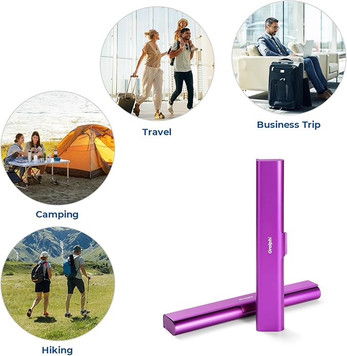 Aluminum Toothbrush Travel Case, Portable Travel Toothbrush Holder, Durable Manual Toothbrush Box Container for Traveling, Bathroom, Camping, Business Trip-Purple