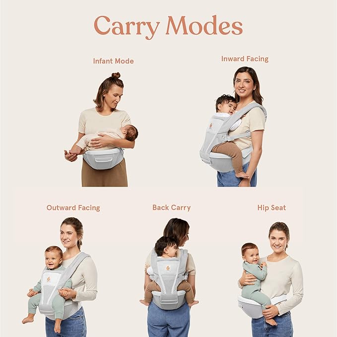 Ergobaby Alta 2-in1 Hip Seat and Carrier - All-Position Breathable Mesh Baby Carrier for 4 Months to 48 Months (12lbs - 45lbs) - SoftFlex™ Mesh - Pink Quartz