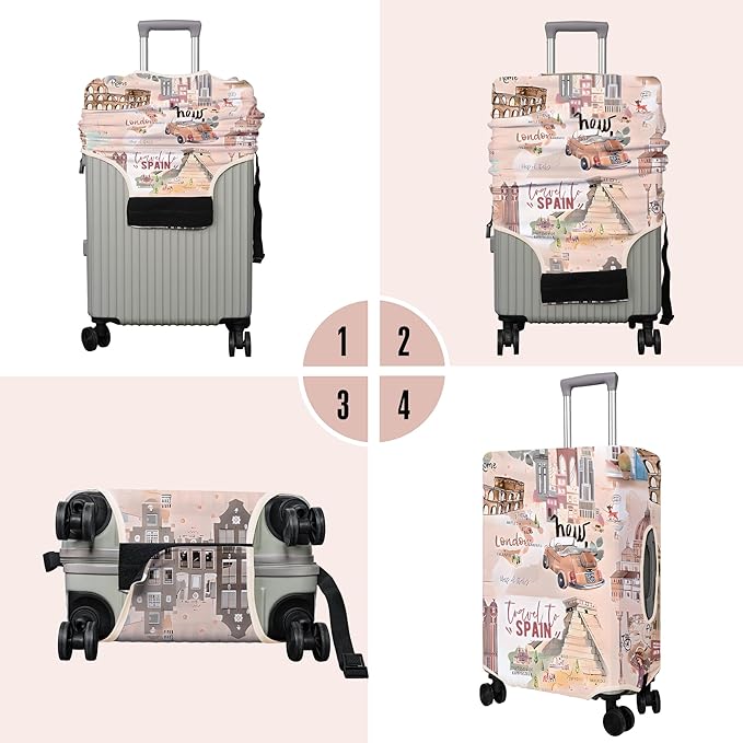 Travel Luggage Cover Suitcase Protector Fits 18-32 Inch Wheel Covers PatternedTravel Related Items Flower Luggage Protector Elastic L