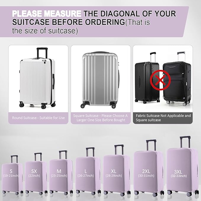 Travel Luggage Cover Protector Scratch-Resistant Fit 19-31 Inch Suitcase, Not Included Suitcase (Lavender Purple, SX(22-23 inch))