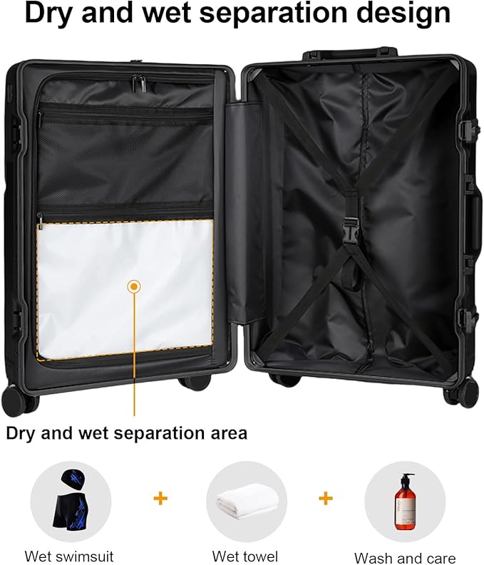 Zipperless Luggage, Polycarbonate Aluminum Hard Shell, Expandable Carry-On Suitcase with Spinner Wheels, Hard Shell Suitcase, 26 Inch Cabin