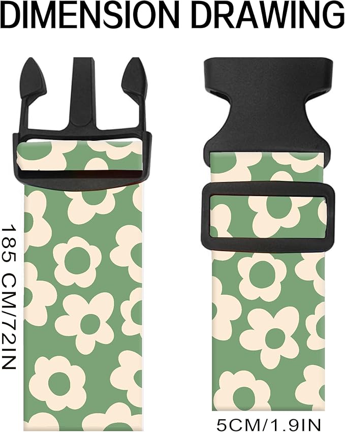 Luggage Straps for Suitcases, Adjustable Travel Belt, Durable Wide Luggage Strap, Cute Suitcase Strap Identifiers with Buckle, Bag Straps for Luggage, Grey Cute Flowers