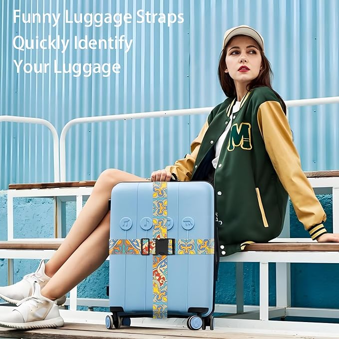 Totem Flowers Luggage Straps for Suitcases, Adjustable Luggage Travel Belt to Keep Luggage Security While Travel, Strong Polyester Fabric, Easy-to-Recognize Cute Pattern Travel Essentials, 2 Pack