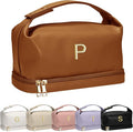 Unique Birthday Gifts for Women, Personalized Makeup Bag with Handle, Initial Double Layer Cosmetic Bag with Makeup Brush Organizer, Cute Cosmetic Pouch for Women, Tween Gift Ideas