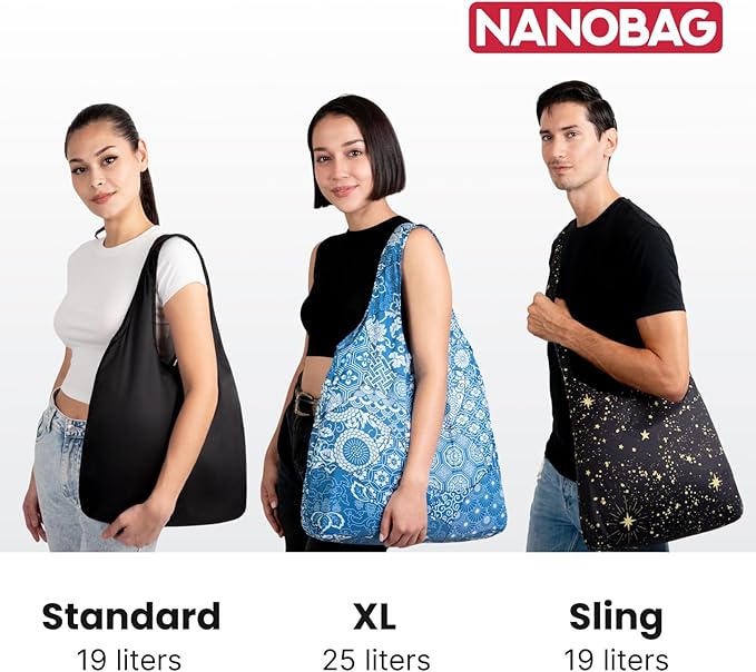 Nanobag Ultra-Lightweight Heavy Duty Foldable Tote for Women & Men, Reusable Grocery & Travel Bag, Packable Collapsible Compact Market Essential (XL Gray)