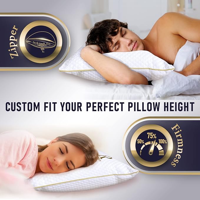Royal Therapy 2-Pack King Size Pillows, Memory Foam Pillow - Shredded Foam, Hypoallergenic Bamboo-Derived Rayon Cover, CertiPUR-US Certified, Removable Cover, for All Sleep Positions, Neck Pain Relief