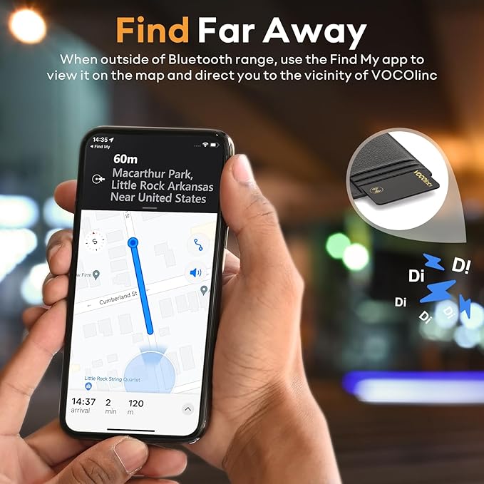 [Apple MFi Certified] VOCOlinc Air Tag Card Wallet Tracker 1.6mm 2 Pack, Smart Item Finder Work with Apple Find My APP (iOS Only, Android not Supported), Locator for Luggage, Suitcase, Bags, Backpack.