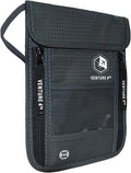 VENTURE 4TH Passport Holder Neck Wallet with RFID Blocking Nylon Lining - Hidden Neck Pouch for Travel (Gray)
