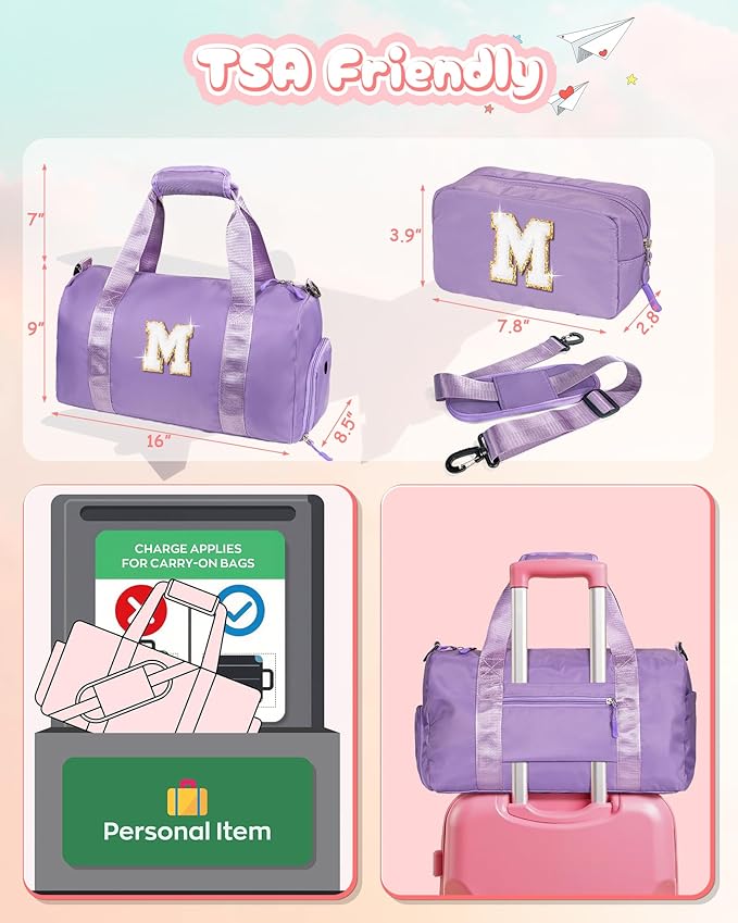 Birthday Gift for Granddaughter-Girl Gym Bag with Shoe Compartment, Kid Personalized Weekender Overnight Bags, Initial Travel Tote with Makeup Pouch, Christmas Gifts for Girls (Letter Z)