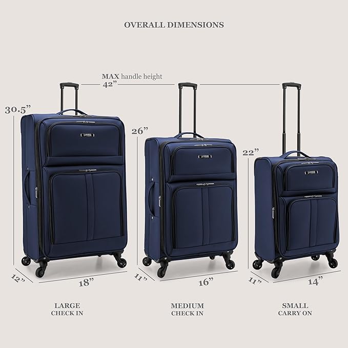 U.S. Traveler Anzio Softside Expandable Spinner Luggage, Dark Grey, 3-Piece Set (22/26/30)