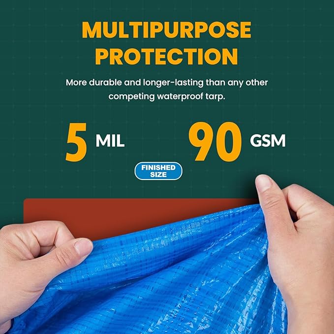 Tarp Cover Blue Waterproof 10x10 Great for Tarpaulin Canopy Tent, Boat, RV Or Pool Cover!!! (Standard Poly Tarp 10'X10')