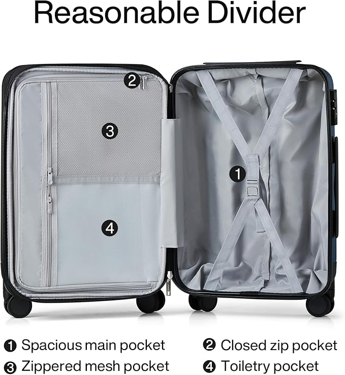 Hanke Expandable Hard Shell Luggage Sets 2 piece Carry on Luggage with Wheels Suitcases Lightweight Checked Travel Luggage Rolling Large Suitcase Travel Luggage Bag Woman Men 20/29 Inch(Dark Blue)
