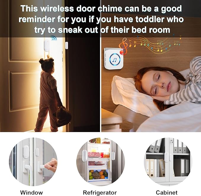 SanJie Wireless Door Chime Sensor, When Door Opens, Entry Alarm for Business/Home/Kids, 5 Adjustable Volume Ringer Alert 2 Sensors + 1 Receivers, 500 FT Range,26 Chimes