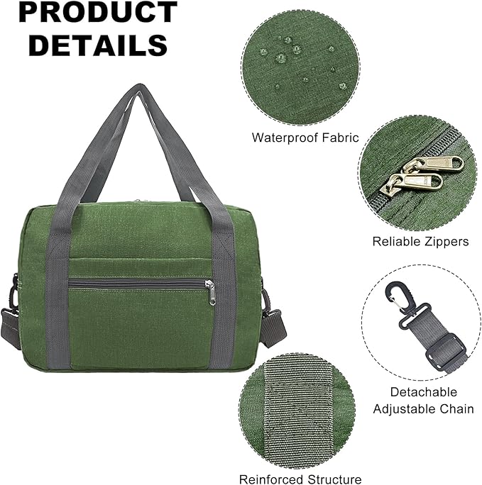 For Spirit Airlines Personal Item Bag 18x14x8 in Underseat Carry-on Luggage foldable Travel Duffle Bag for Airplanes(30L, Army Green)