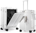 UrbanExplorer 24 Inch Check-In Aluminum Frame Luggage, ABS+PC Hard Shell Suitcases with Spinner Wheels TSA Approved Checked Luggage, Zipperless Suitcases with Cup Holder, White