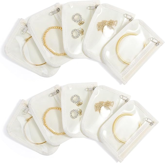 Travel Jewelry Bags, 10Pcs Clear Velvet Zipper Travel Jewelry Organizer, Portable Anti Tarnish Jewelry Storage Pouch Bag Gift for Women Girls, 10Pcs Bags