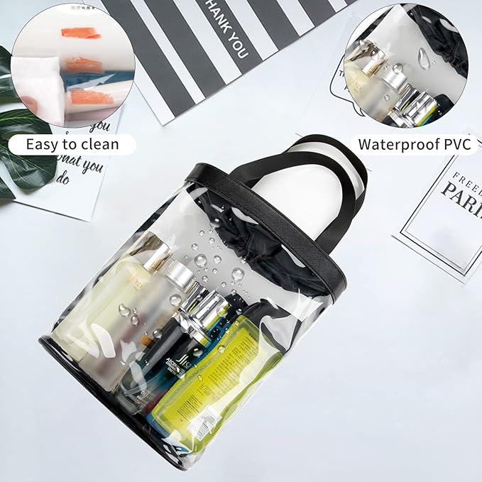 Clear Makeup Bags, TSA Approved Toiletry Bag for Traveling, Clear Travel Bag for Toiletries, Waterproof Transparent Cosmetics Bag Organizer for Women Men, Carry on Airport Airline Compliant Bag (2PCS)