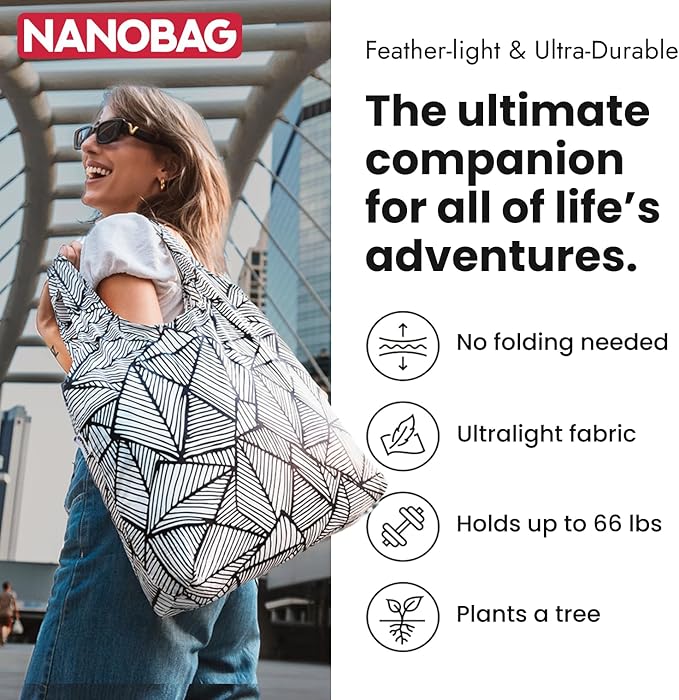 Nanobag Ultra-Lightweight Foldable Tote for Women & Men, Reusable Grocery & Travel Bag, Packable Collapsible Compact Market Essential (Standard Duck)