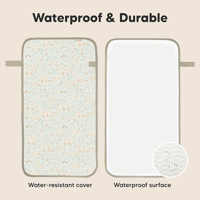 KeaBabies Portable Diaper Changing Pad, Easy Wipe Clean - Foldable Waterproof Baby Changing Mat for Diaper Bag, Compact, Lightweight, 25x13 Baby Changer Travel Essential, Machine Washable (Fox Vale)